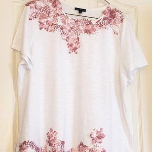 Lane Bryant Woman’s Top 18/20 White w/ Pink Embroidered Flowers